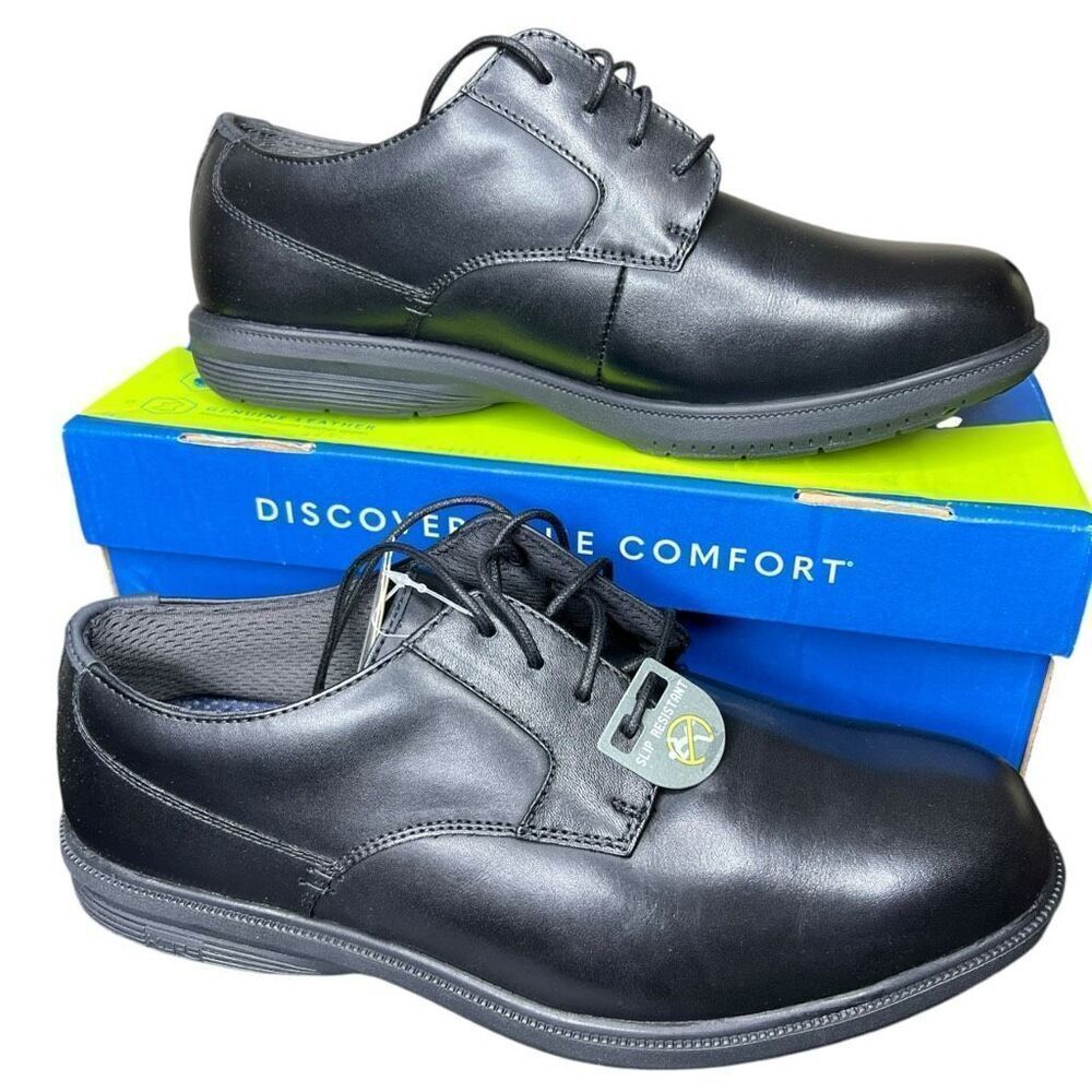 NEW Nunn Bush Men's Marvin Slip Resistant Black Work Safety Shoes 9.5 Extra Wide